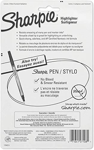 SHARPIE 27108PP Акцентный карманный маркер-текстовыделитель, флуоресцентно-желтый, упаковка из 6 штук - 5