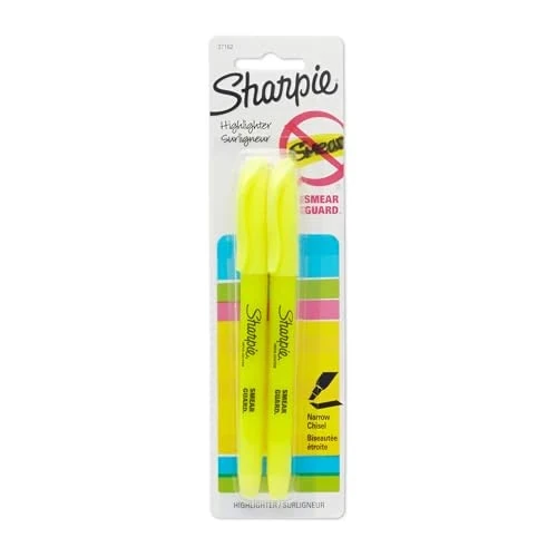 Sharpie Accent Pocket-Style Highlighters, 2 Fluorescent Yellow Highlighters (27162PP) - Sharpie