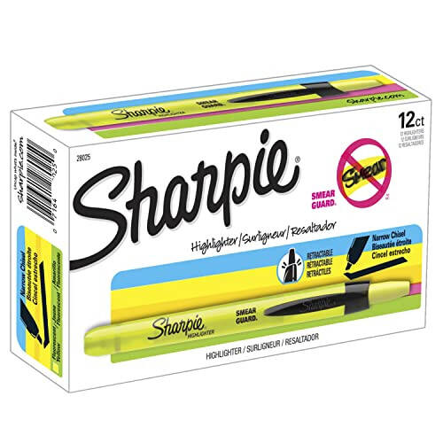 SHARPIE Çekilebilir Fosforlu Kalemler, İnce Uç, Floresan Sarı, 12'li - 1