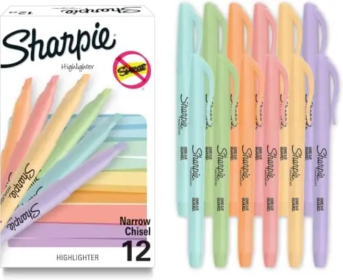 Sharpie Pocket Highlighters, Mild Pastel Colors, Assorted, Chisel Tip, 12 Count - School, Home, and Office Use, Teacher Supplies (Pack of 12) - SHARPIE