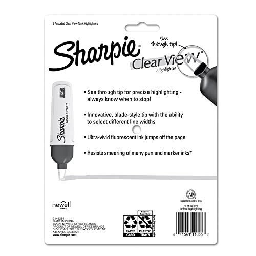 SHARPIE Clear View Fosforli qalam, keski uchi Floresan va Pastel Fosforli qalamlar, Koʻrinib turadigan uchli Fosforli qalamlar toʻplami, Tank Fosforli qalam, Turli xil ranglar, 8 dona - 6