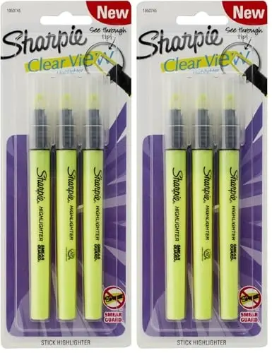 SHARPIE Clear View Highlighter Stick, Yellow, 3/Pack (1950745) (Pack of 2) - SHARPIE