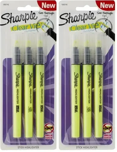 SHARPIE Clear View Highlighter Stick, Yellow, 3/Pack (1950745) (Pack of 2) 