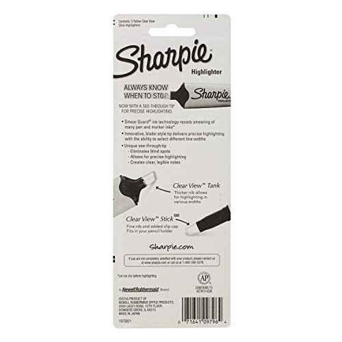 SHARPIE Clear View Highlighter Stick, Yellow, 3/Pack (1950745) - 7