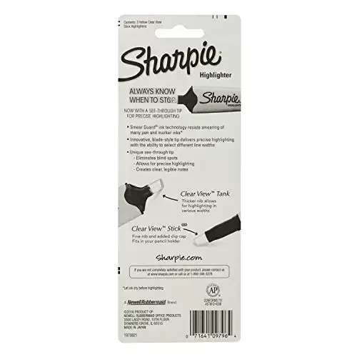 SHARPIE Clear View Highlighter Stick, Yellow, 3/Pack (1950745) (Pack of 2) - 7