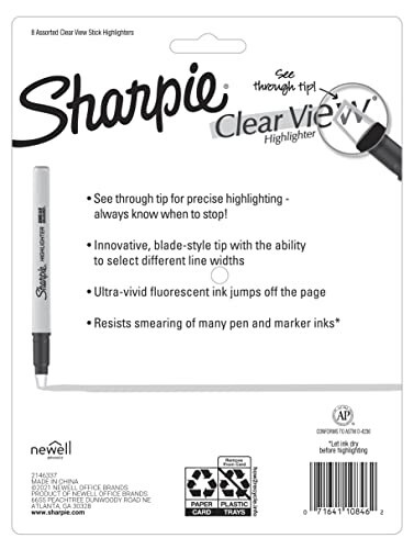 Sharpie Clear View Vurgulayıcı Çubuklar, İnce Uçlu, Çeşitli Floresan Renkler, 8'li - 6