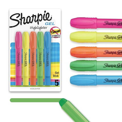 Sharpie Gel Highlighter, Bullet Tip, Assorted Fluorescent Highlighter Markers, 5 Count Pack, Smear And Bleed Resistant, Long-Lasting And Won'T Dry Out - 1