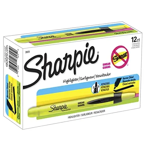 SHARPIE Retractable Highlighters, Chisel Tip, Fluorescent Yellow, 12 Count (Pack of 12) 