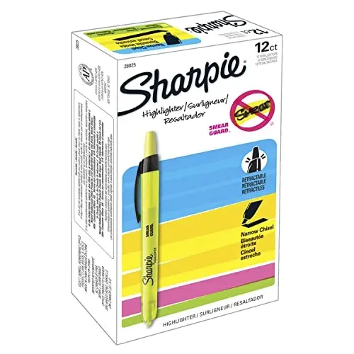 SHARPIE Retractable Highlighters, Chisel Tip, Fluorescent Yellow, 12 Count (Pack of 12) - 6