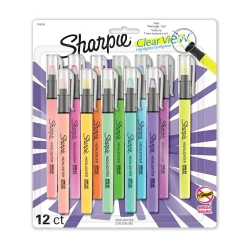 Sharpie Highlighter Clear View Highlighter with See-Through Chisel Tip Stick Assorted 12 Count - SHARPIE