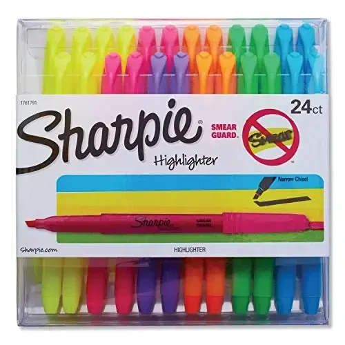 Sharpie Pocket Highlighters, Chisel Tip Highlighter Marker Set, Office Supplies And Classroom Supplies, Stocking Stuffers, Assorted Colors, 24 Count - 1