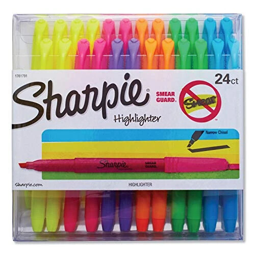 Sharpie Pocket Highlighters, Chisel Tip Highlighter Marker Set, Office Supplies And Classroom Supplies, Stocking Stuffers, Assorted Colors, 24 Count - Sharpie