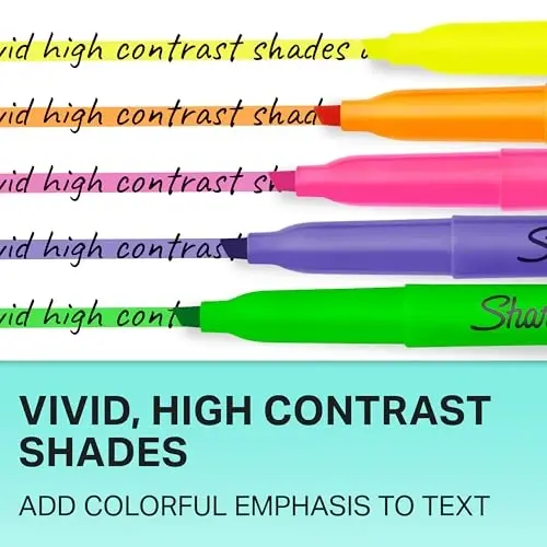 Sharpie Pocket Highlighters, Chisel Tip, Quick Dry, Assorted Fluorescent Colors, 12 Count - O'qish, eslatmalar olish, maktab, kollej, ofis, talaba va o'qituvchi materiallari uchun - 4