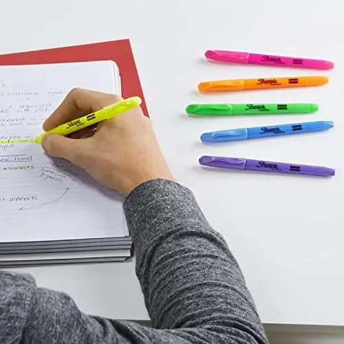Sharpie Pocket Highlighters, Chisel Tip, Quick Dry, Assorted Fluorescent Colors, 12 Count - O'qish, eslatmalar olish, maktab, kollej, ofis, talaba va o'qituvchi materiallari uchun - 5