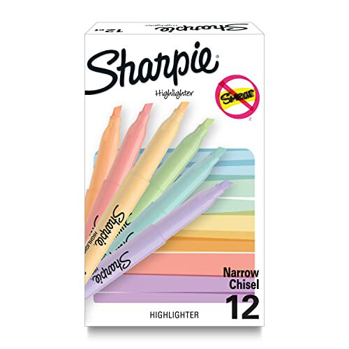 Sharpie Pocket Highlighters, Mild Pastel Colors, Assorted, Chisel Tip, 12 Count - 1