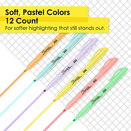 Sharpie Pocket Highlighters, Mild Pastel Colors, Assorted, Chisel Tip, 12 Count - Sharpie (1)