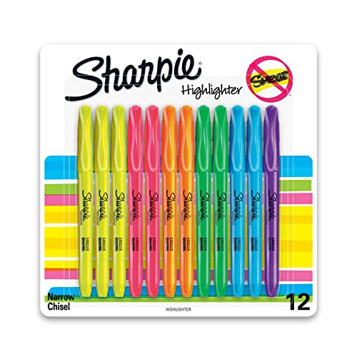 Sharpie Pocket Style Highlighters, Chisel Tip Highlighter Marker Set, Assorted Fluorescent Highlighters, Perfect For Office Supplies, School Supplies, 12 Count - 1