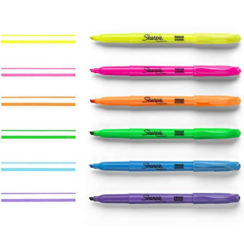 Sharpie Pocket Style Highlighters, Chisel Tip Highlighter Marker Set, Assorted Fluorescent Highlighters, Perfect For Office Supplies, School Supplies, 12 Count - 3