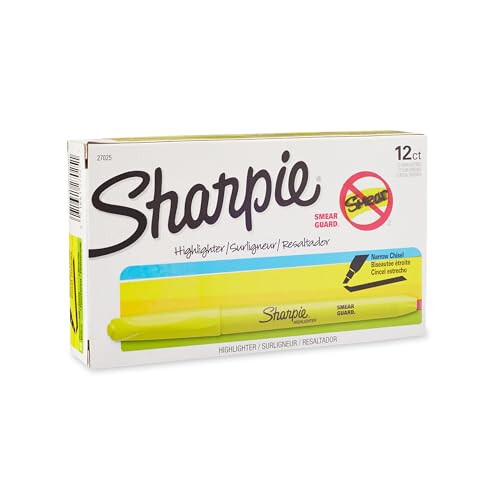 Sharpie Pocket Style Highlighters, Chisel Tip, Fluorescent Yellow, Box of 12 - 1