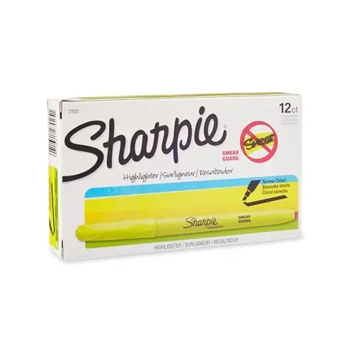 Sharpie Pocket Style Highlighters, Chisel Tip, Fluorescent Yellow, Box of 12 - Sharpie