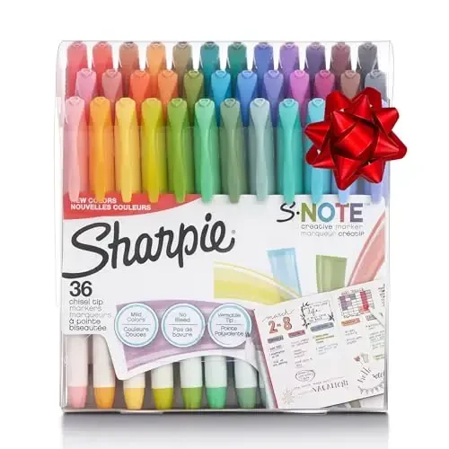 Sharpie S-Note ijodiy markerlari, pastel rangli markerlar, badiiy markerlar toʻplami, turli ranglar, kesilgan uchli, 36 dona — maktabga qaytish, rangli oʻqituvchi uchun zarur buyumlar, jurnal yuritish, qiziqarli ofis jihozlari - 1