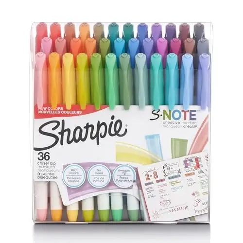 Sharpie S-Note Yaratıcı İşaretleyiciler, Pastel Fosforlu Kalemler, Sanat Markör Seti, Çeşitli Renkler, Kesik Uç, 36 Adet - Okula Dönüş, Renkli Öğretmen Gereçleri, Bullet Journaling, Eğlenceli Ofis Malzemeleri - 1