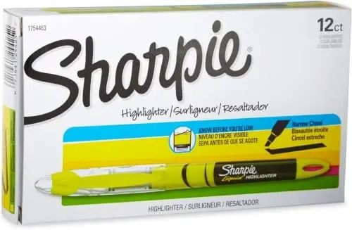 SHARPIE Sıvı Fosforlu Kalemler, Kesik Uçlu, Floresan Sarı, 12 Adet (12'li Paket) - 1