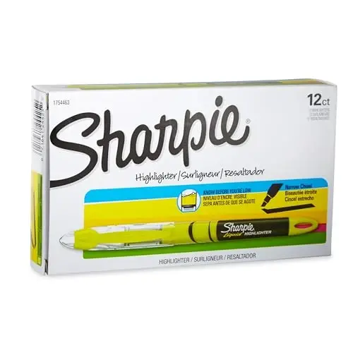 SHARPIE Sıvı Vurgulayıcılar, İnce Uçlu, Floresan Sarı, 12'li Paket 