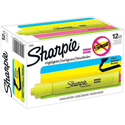 Sharpie Tank Highlighters, Chisel Tip, Fluorescent Yellow, 12 Count - 1