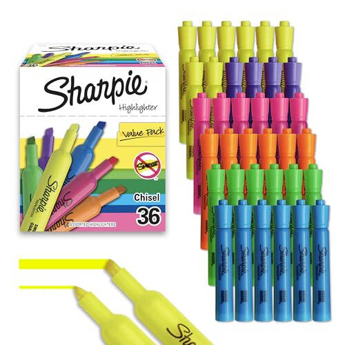 Sharpie Tank Highlighters, Floresan va Pastel Highlighters, Chisel Tip Highlighter Markers Set, Teacher And Office Supplies, School Supplies, Assorted Color, Value Pack, 36 Count - 1