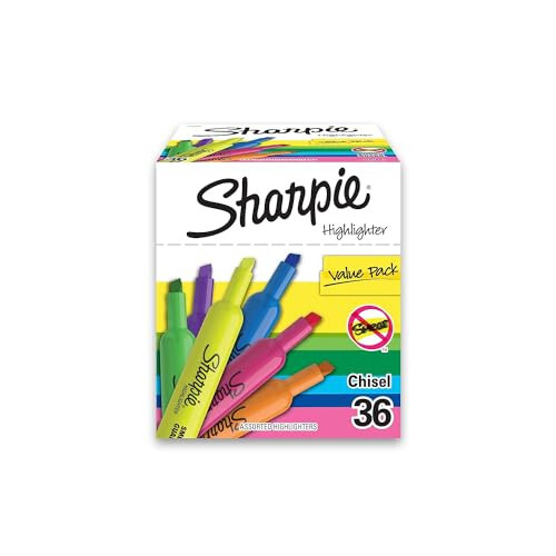 Sharpie Tank Highlighters, Floresan va Pastel Highlighters, Chisel Tip Highlighter Markers Set, Teacher And Office Supplies, School Supplies, Assorted Color, Value Pack, 36 Count - 4