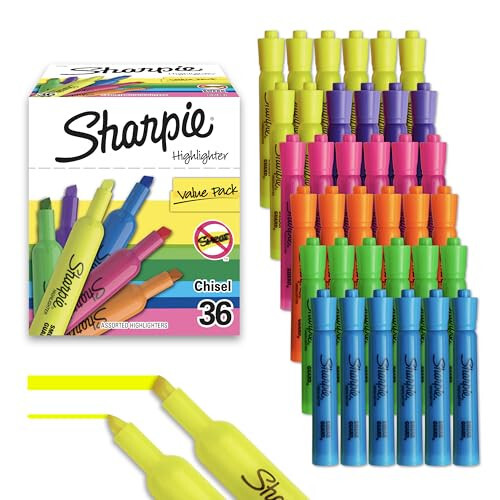 Sharpie Tank Kalem Vurgulayıcıları, Floresan ve Pastel Kalem Vurgulayıcıları, Kesik Uçlu Vurgulayıcı İşaretleyici Seti, Öğretmen ve Ofis Malzemeleri, Okul Malzemeleri, Çeşitli Renk, Uygun Fiyatlı Paket, 36 Adet - 1