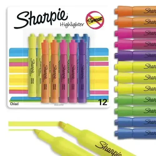 Sharpie Tank Style Highlighters Qalam uchi floresan markerlar to'plami Ofis va o'qituvchi jihozlari Har xil 12 dona (6 dona) - SHARPIE