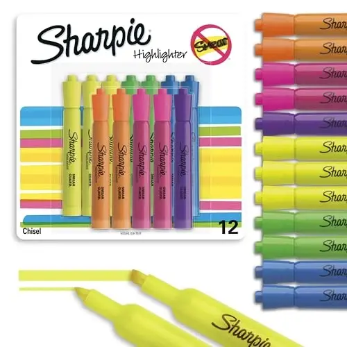 Sharpie Tank Highlighters, Chisel Tip, Assorted Fluorescent, Six Assorted Colors, 12 Count - Back to School, Office, Teacher Supplies - 1