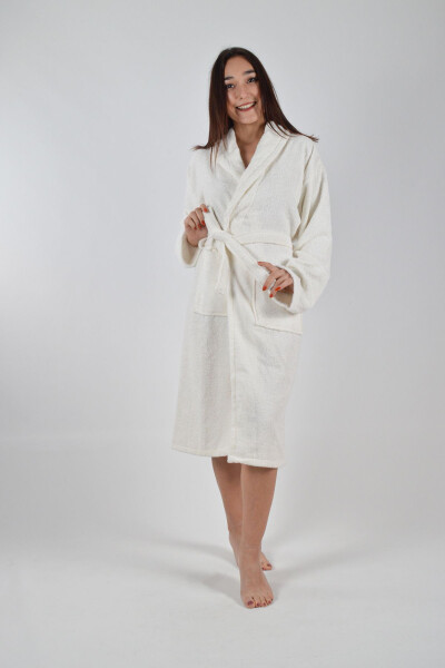 SHAWL COLLAR BATHROBE 1 PIECE-Ecru 