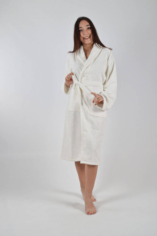 SHAWL COLLAR BATHROBE 1 PIECE-Ecru - 1