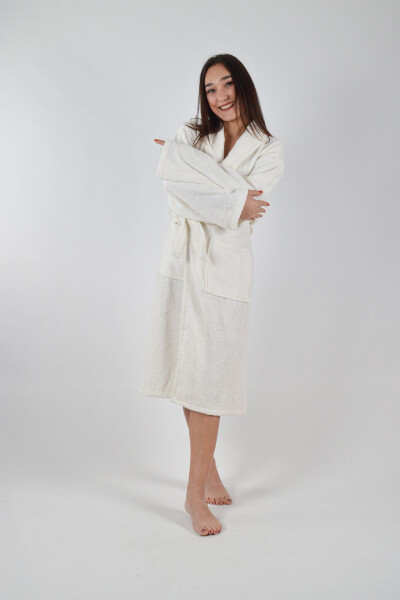 SHAWL COLLAR BATHROBE 1 PIECE-Ecru - 2