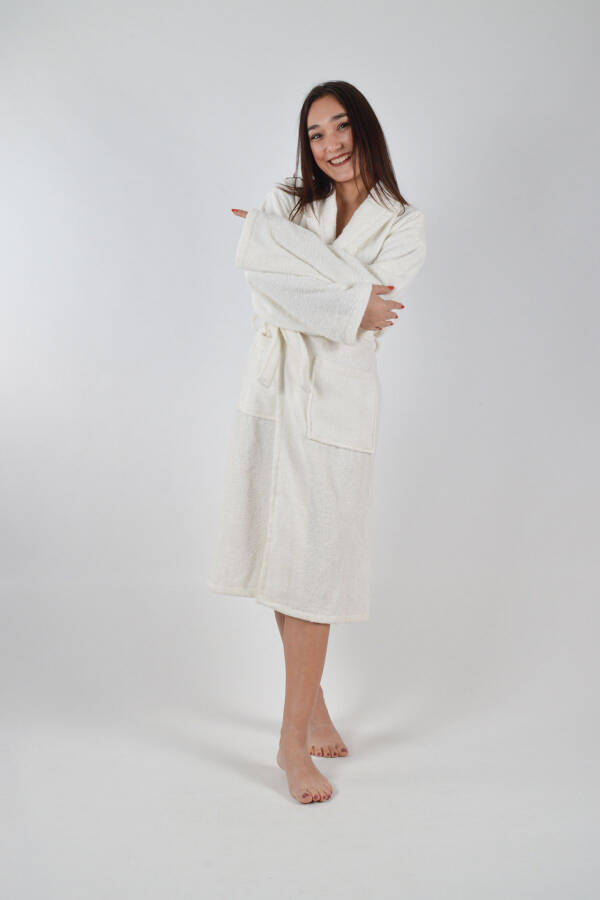 SHAWL COLLAR BATHROBE 1 PIECE-Ecru - 2