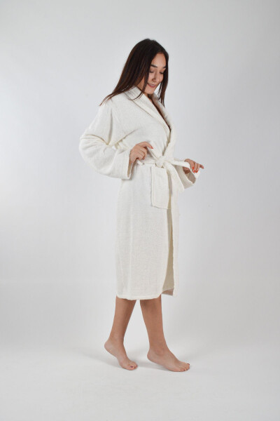 SHAWL COLLAR BATHROBE 1 PIECE-Ecru - 4
