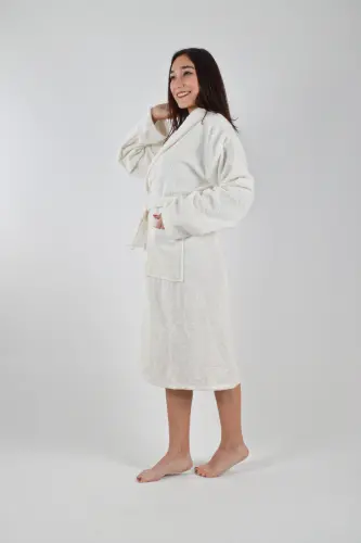 SHAWL COLLAR BATHROBE 1 PIECE - Ecru - 3