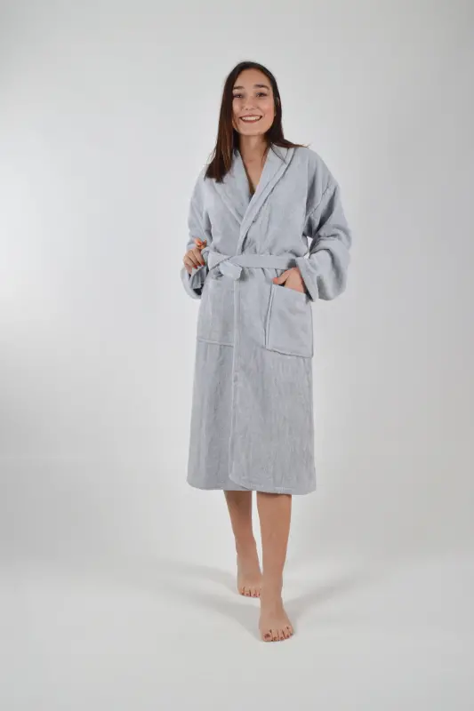 SHAWL COLLAR BATHROBE 1 PIECE - Grey - SUDE HOME