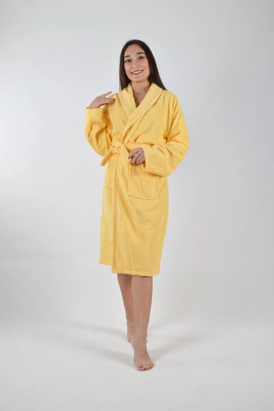 SHAWL COLLAR BATHROBE 1 PIECE-Yellow - 1