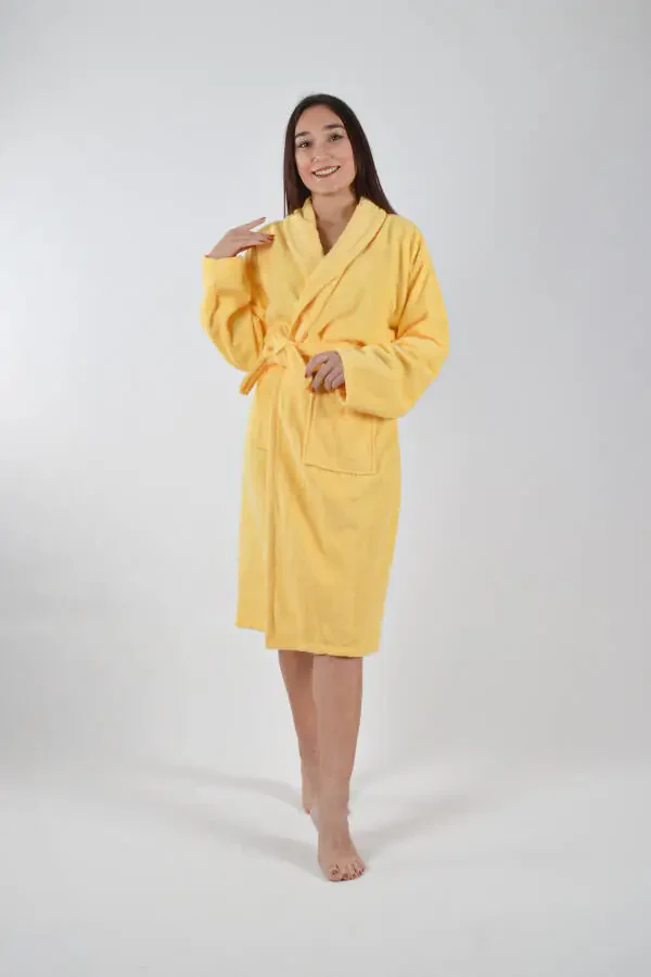 SHAWL COLLAR BATHROBE 1 PIECE-Yellow - 1