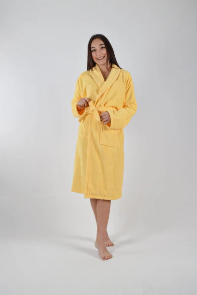 SHAWL COLLAR BATHROBE 1 PIECE-Yellow - 2