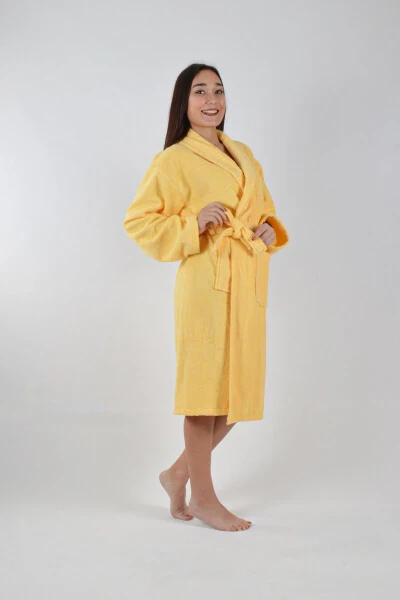 SHAWL COLLAR BATHROBE 1 PIECE-Yellow - 3