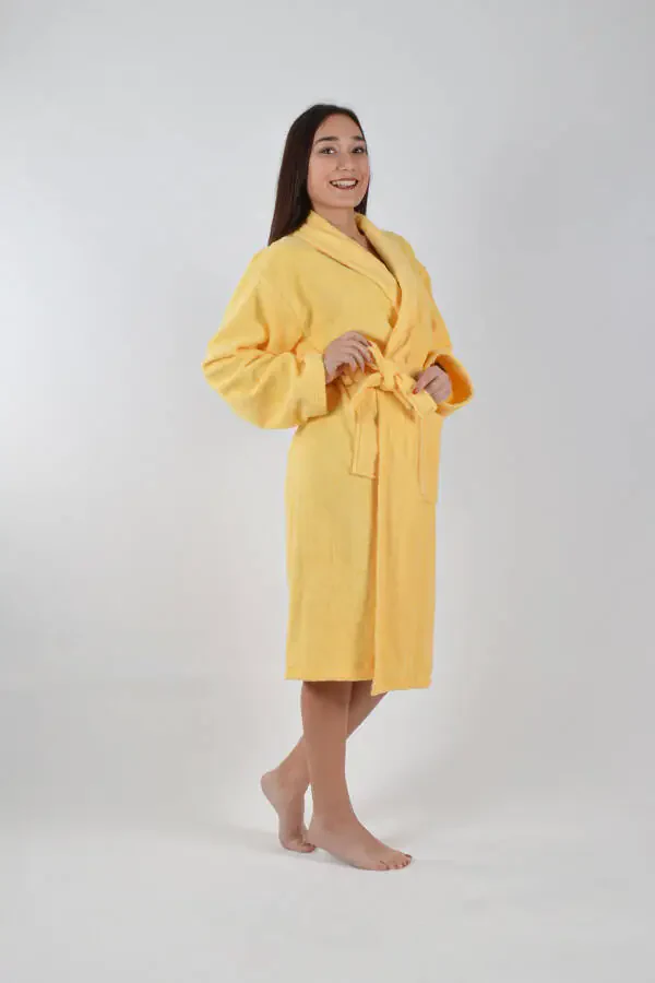 SHAWL COLLAR BATHROBE 1 PIECE-Yellow - 3