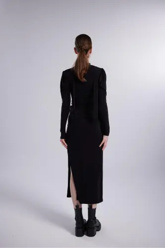 Shawl Collar Detail Serre Blouse Black - 12
