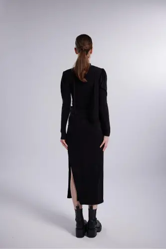 Shawl Collar Detail Serre Blouse Black - 5