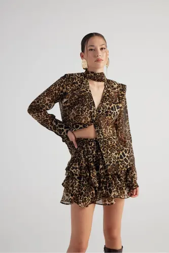 Shawl Collar Leopard Print Kaia Shirt Coffee - HOLLY LOLLY (1)