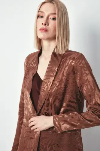 Shawl Collar Patterned Jacket - BROWN - Sateen (1)